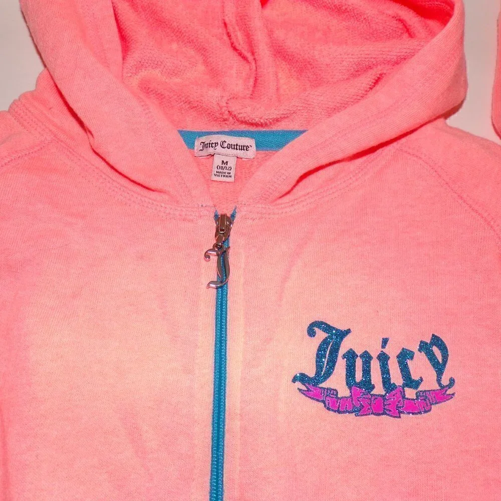 Juicy Couture Girls M 10-12 Terry Cloth Hoodie Vtg Y2K Glitter Dog Back‎ LK Nw!